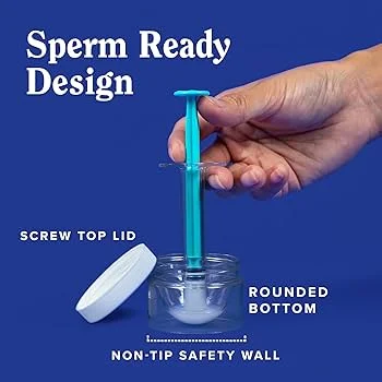 syringe kit with a screw top lid and non-tip safety wall, designed for sperm insemination.