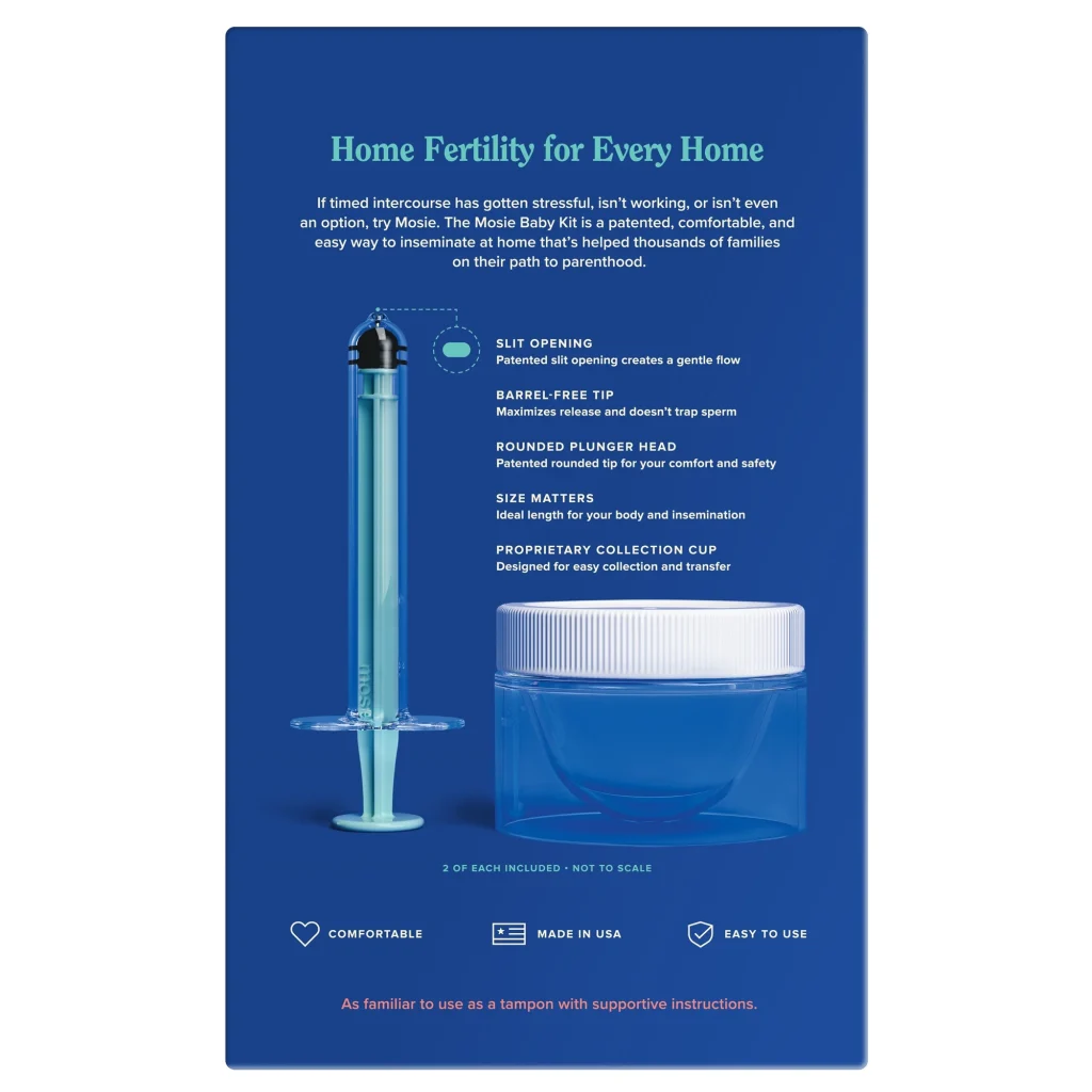 Home fertility kit featuring a syringe and collection cup with instructions for at-home insemination.
